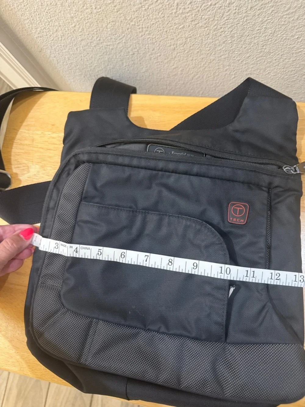 Tech Black Laptop Messenger Bag with Front Pocket